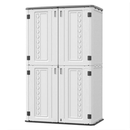 Mrosaa Vertical Resin Storage Shed, 52 Cu.ft Outdoor Storage Cabinet Waterproof for Garden/Backyard/Home/Pool, Customized Shelves & Lockable (Off White) 52 Cu.ft-White