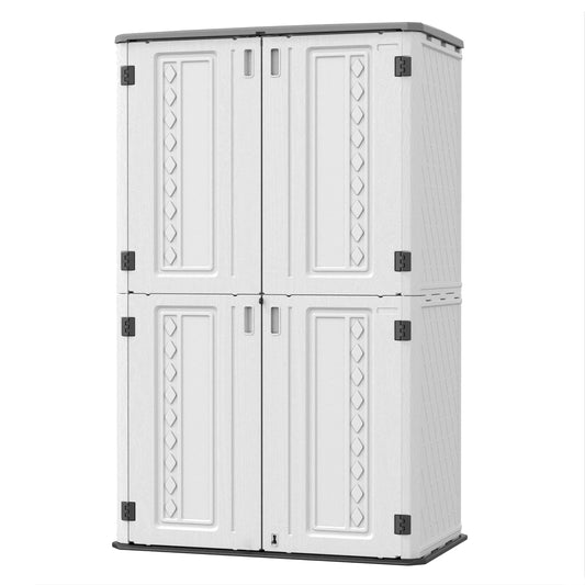 Mrosaa Vertical Resin Storage Shed, 52 Cu.ft Outdoor Storage Cabinet Waterproof for Garden/Backyard/Home/Pool, Customized Shelves & Lockable (Off White) 52 Cu.ft-White