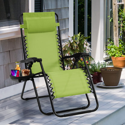 Goplus Zero Gravity Chaise, Chaise Longue Inclinable Pliante Réglable avec Oreiller et Porte-gobelet, Patio Pelouse inclinable pour Piscine Extérieure Camp Yard (1, Vert) lot de 1