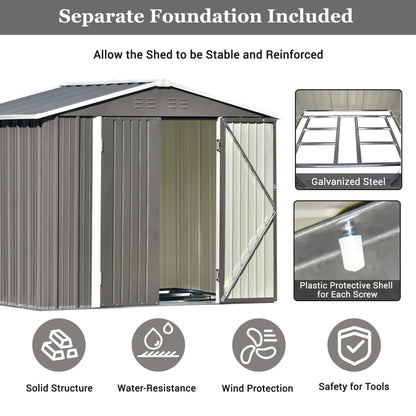 Goohome Sheds & Outdoor Storage, 8ft x6ft Outdoor Storage Shed with Design of Lockable Doors and Air Vent, Stable Steel Shed, Spacious Multipurpose House Garden Tool Storage Shed for Backyard Patio B-Grey