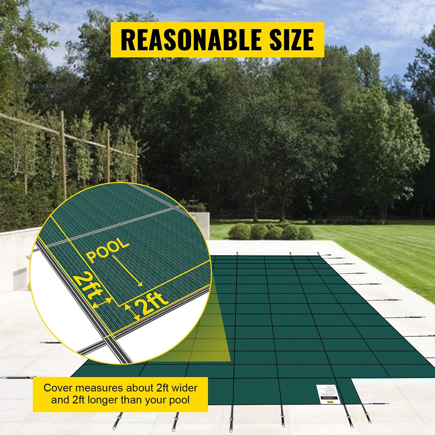 Happybuy Inground Pool Safety Cover, 16 x 32 ft Rectangular Winter Pool Cover with Left Step, Triple Stitched, High Strength Mesh PP Material, Good Rain Permeability, Installation Hardware Included 16 x 32 ft with 4x8ft Left Step