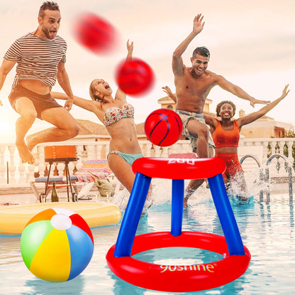 3 ensembles de jouets de piscine pour adultes et famille – Panier de basket flottant et anneau gonflable et ballon de plage pour enfants, accessoires de flotteurs aquatiques amusants