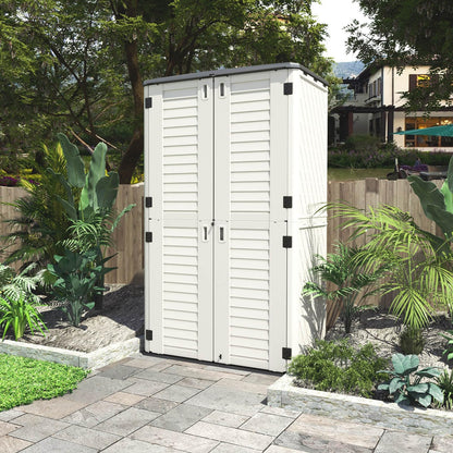 HOMSPARK Abri de rangement vertical résistant aux intempéries, armoire de rangement extérieure double couche polyvalente pour accessoires de jardin et de terrasse (50 po L x 29 po L x 82 po H, 52 pieds cubes) Toit gris, mur blanc crème, noir sol 