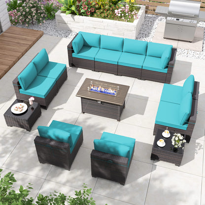 ALAULM 13 Pieces Patio Furniture Set with Fire Pit Table Outdoor Sectional Sofa Sets Outdoor Furniture - Blue