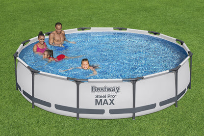 Bestway Steel Pro MAX 12 Foot x 30 Inch Round Metal Frame Above Ground Outdoor Backyard Swimming Pool Set with 330 GPH Filter Pump 12' x 30"