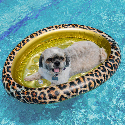 PoolCandy Inflatable Pet Float - Easy Set Up Doggy Pool Floats Up-To 35LB LEOPARD PRINT