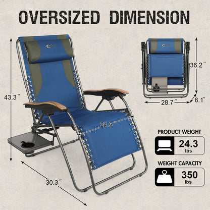 PORTAL Chaises Zero Gravity Chaises de patio inclinables et surdimensionnées, Fauteuil inclinable Zero Gravity entièrement rembourré avec table d'appoint, Chaise longue d'extérieur pliable avec appuie-tête réglable, Support 350 LBS Blue-1