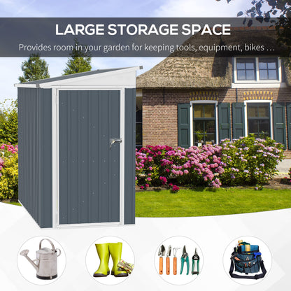 Outsunny 4' x 6' Steel Garden Storage Shed Lean to Shed Outdoor Metal Tool House with Lockable Door and 2 Air Vents for Backyard, Patio, Lawn 4' x 6'