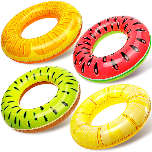 Sloosh Lot de 4 flotteurs gonflables pour piscine, anneaux de tube de fruits, tubes de piscine de fruits, jouets flottants de piscine, jouets de fête de natation de plage pour enfants et adultes