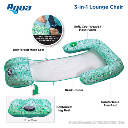 Aqua Pool Chair Float Lounge pour Adultes - Plusieurs Couleurs/Formes/Styles - pour Adultes et Enfants Flottant 3-en-1 Mosaïque Verte