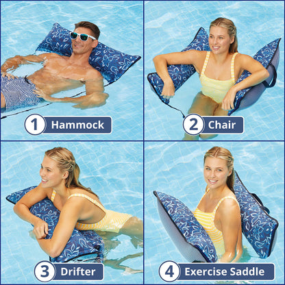 Aqua Original 4 en 1 Monterey Hammock Flotteur de piscine et hamac d'eau – Flotteurs de piscine gonflables polyvalents pour adultes – Matériau PVC épais et antiadhésif breveté Supreme Hamac – Orchidée bleue