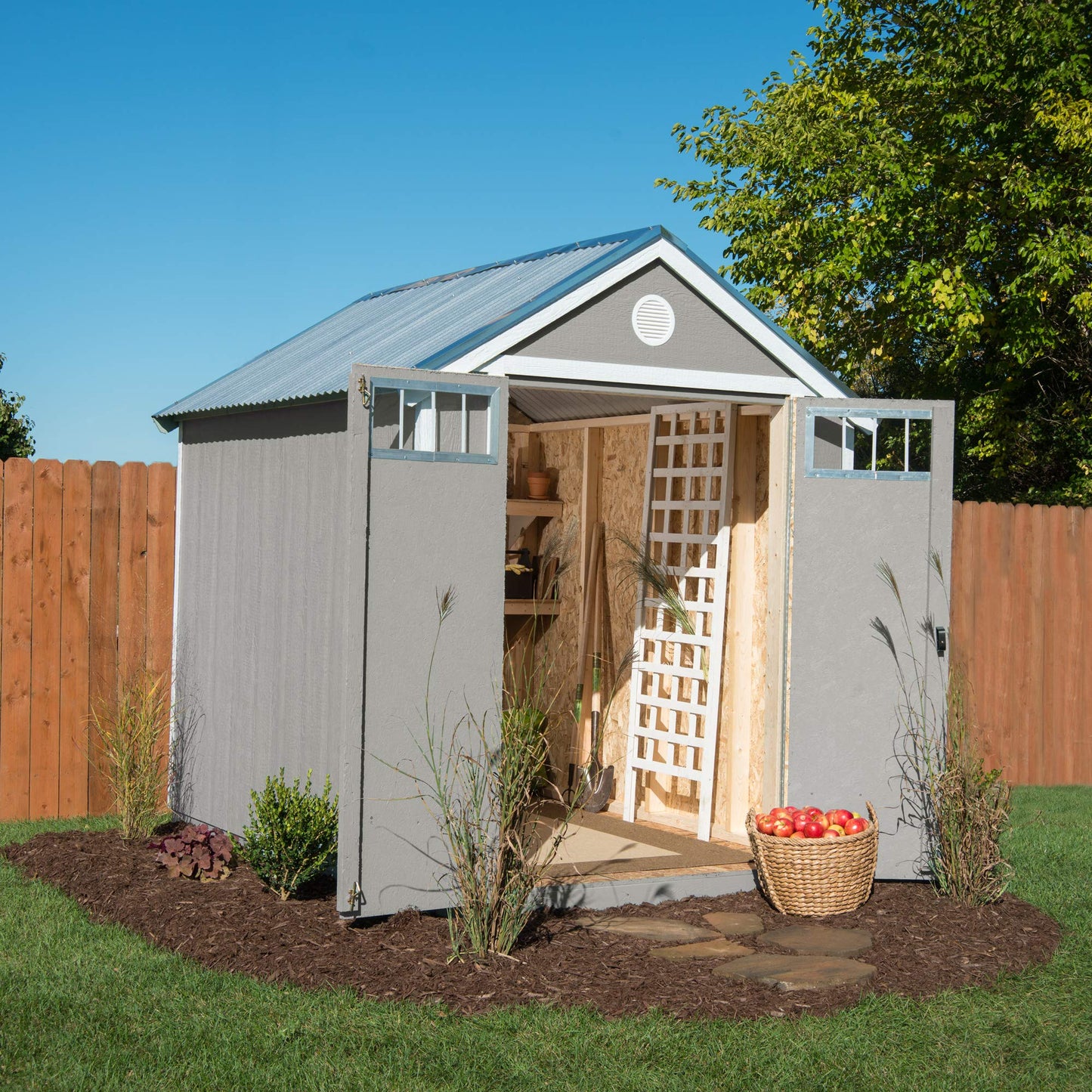 Handy Home Products Garden Shed 6x8 Do-it-Yourself Wooden Storage Shed with Metal Roof