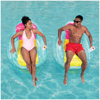 Swimways Dry Float Socializer Flotteur de piscine, fauteuil inclinable gonflable translucide pour adultes avec gonflage rapide, porte-gobelet et dossier