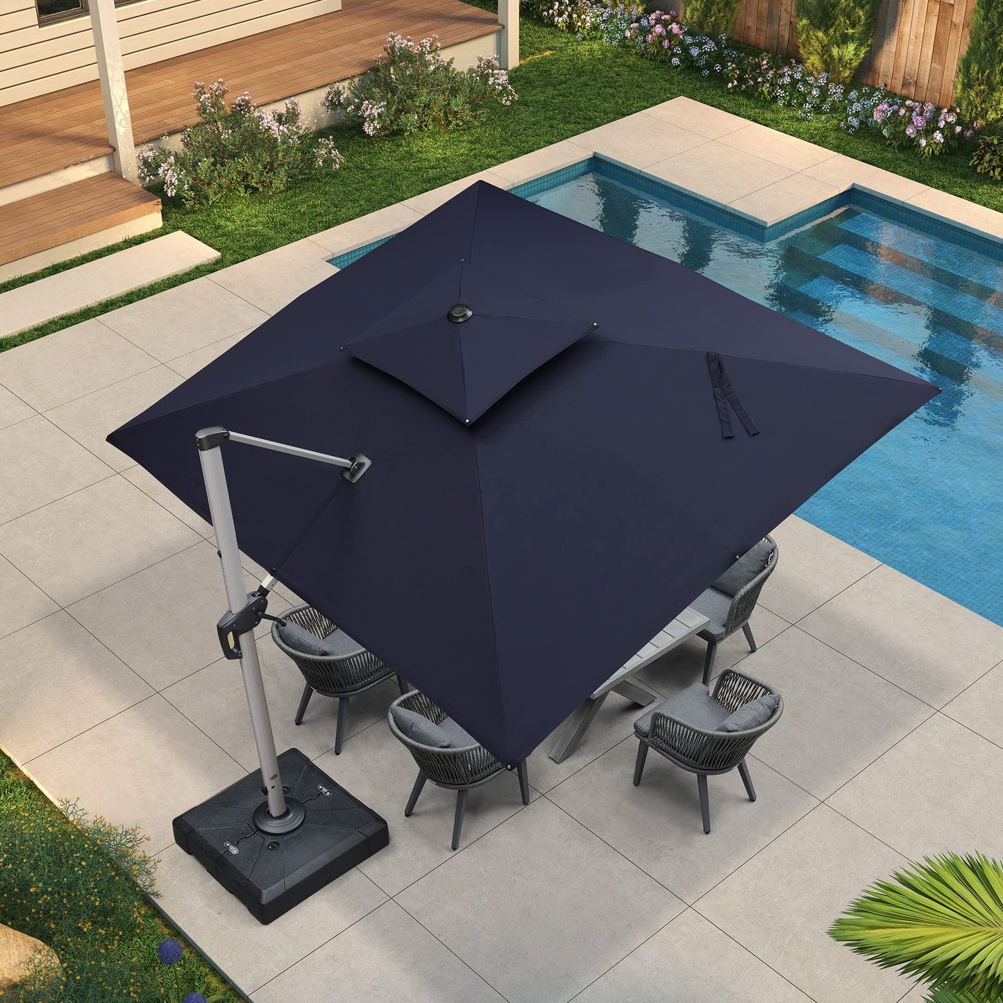 Parasol de patio Parasol rectangulaire extérieur 9' X 11' Bleu marine 