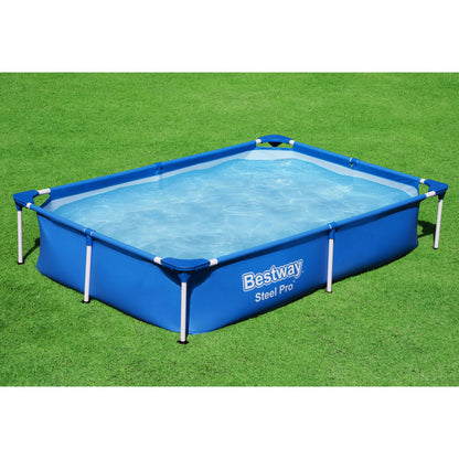 Bestway Steel Pro 87 Inch x 59 Inch x 17 Inch Rectangular Metal Frame Above Ground Outdoor Backyard Swimming Pool, Blue (Pool Only) 7.25' x 4.9' x 17"