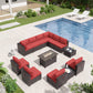 ALAULM 13 Pieces Patio Furniture Set with Fire Pit Table Outdoor Sectional Sofa Sets Outdoor Furniture - Red
