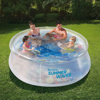 Summer Waves P10008305 8 Foot Wide Transparent Quick Set Inflatable Top Ring Kiddie Swimming Pool with Deep Sea Ocean Life Graphics and 3D Goggles, Clear