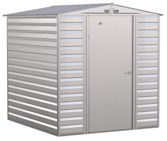 Arrow Shed Select 6' x 7' Outdoor Lockable Steel Storage Shed Building, Flute Grey