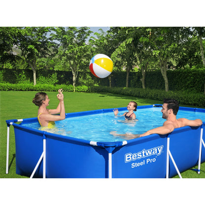 Bestway Steel Pro 13 Feet x 7 Feet x 32 Inch Rectangular Metal Frame Above Ground Outdoor Backyard Swimming Pool, Blue (Pool Only) 13' x 7' x 32"