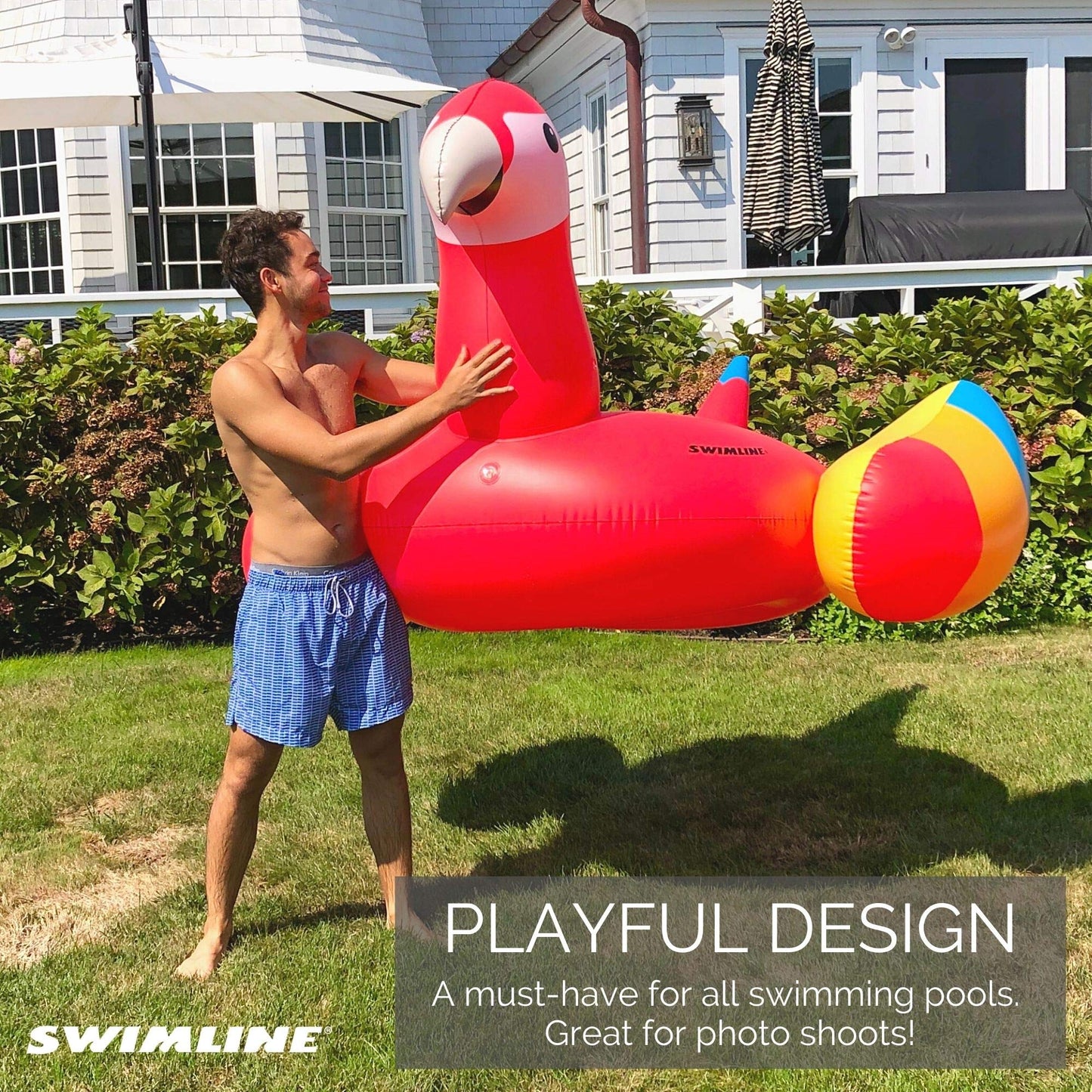 SWIMLINE Original Giant Ride On Inflatable Pool Float Lounge Series | Floaties W/Stable Legs Wings Large Rideable Blow Up Summer Beach Swimming Party Big Raft Tube Decoration Tan Toys for Kids Adults Parrot