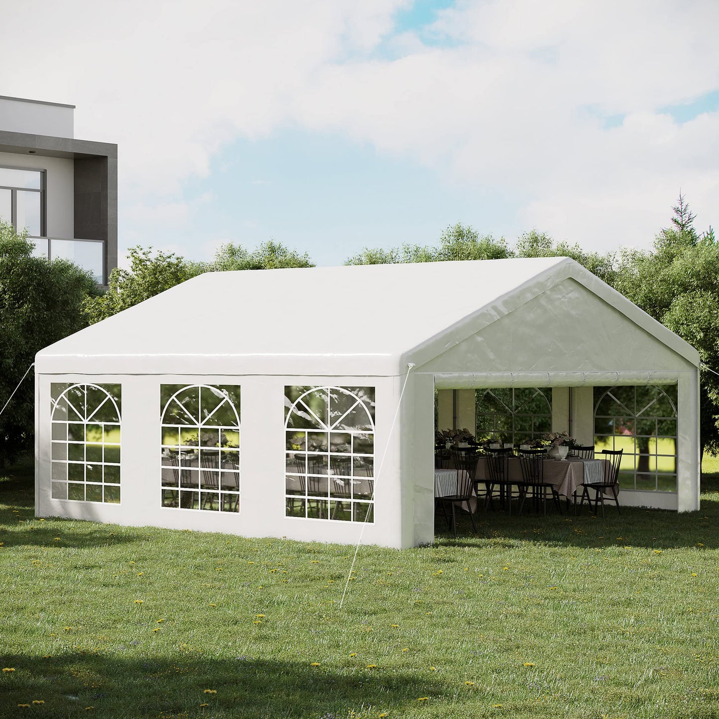 Outsunny 20' x 20' Heavy Duty Party Tent & Carport with Removable Sidewalls and 2 Doors, Outdoor Canopy Tent Sun Shade Shelter, for Parties, Wedding, Events, BBQ Grill, White 20' x 20'