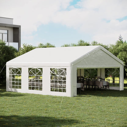 Outsunny Tente de fête et abri de voiture robuste de 20' x 20' avec parois latérales amovibles et 2 portes, auvent extérieur, abri pare-soleil, pour fêtes, mariages, événements, barbecue, blanc 20' x 20' 