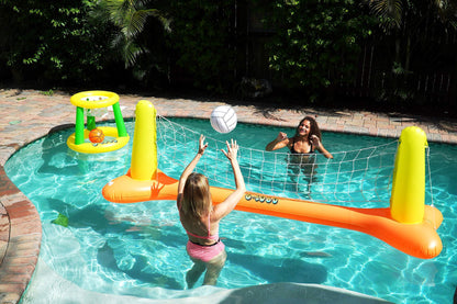 G-Loco Pool Volleyball Set et Pool Basketball Hoops Flottants; Comprend 2 balles ; filet de volleyball de piscine ; panier de basket-ball de piscine ; Volley-ball pour piscine ; Basket-ball pour piscine ; Jeux de flotteurs de piscine