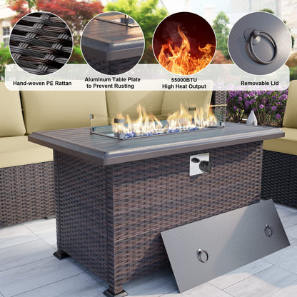 ALAULM 13 Pieces Outdoor Patio Furniture Set with Propane Fire Pit Table Outdoor Sectional Sofa Sets Patio Furniture