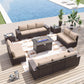 ALAULM 13 Pieces High-back w/Fire Pit Patio Furniture Set with Propane Fire Pit Table - Sand