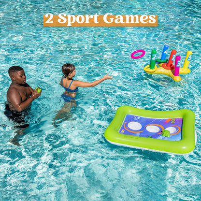 2 ensembles de jeux de piscine gonflables comprenant un jeu de lancer d'anneaux et de maïs, un jeu de lancer flottant, des jeux de piscine pour enfants et adultes, une fête d'été à la piscine et des accessoires de piscine