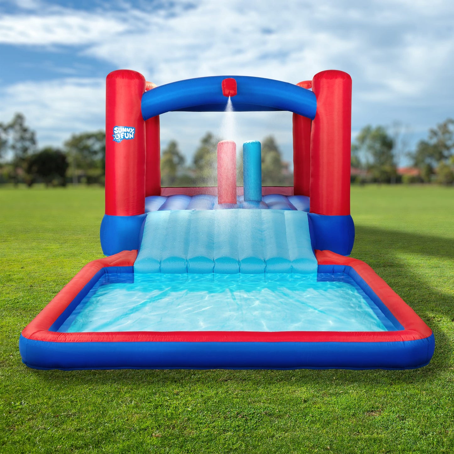 Sunny & Fun Slide N’ Splash Bounce House Inflatable Water Slide Park – Heavy-Duty for Outdoor Fun, Wide Slide & Splash Pool – Easy to Set Up & Inflate with Included Air Pump & Carrying Case