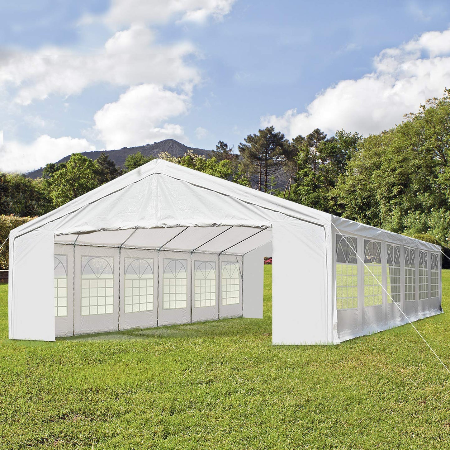 Outsunny Grande tente de fête et abri d'auto de 20' x 40' avec parois latérales amovibles et doubles portes, abri pare-soleil de tente à auvent robuste, pour fêtes, mariages, événements en plein air, barbecue, blanc 20' x 40' 