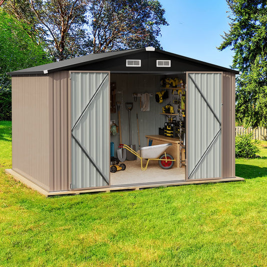 Jolydale 8’x10’ Outdoor Storage Shed, Garden Metal Shed for Bike, Outdoor Tool Storage Shed, Outside Lawn Mower Storage, Sheds & Outdoor Storage with Lockable Door for Backyard 8x10 Without Floor