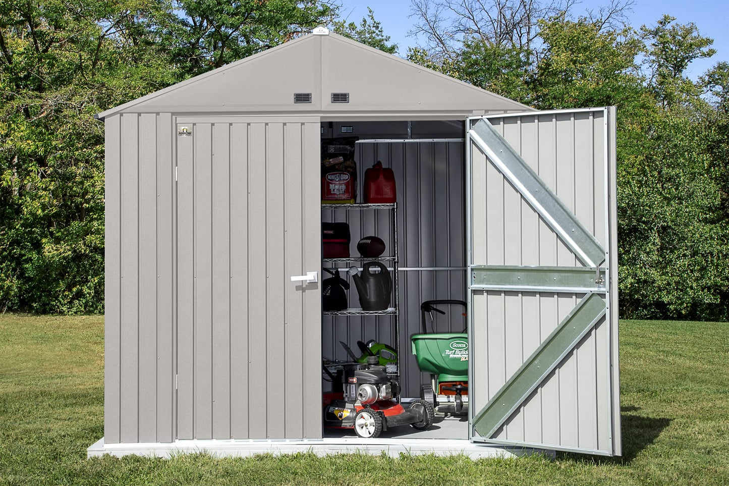 Arrow Shed Elite 8' x 6' Outdoor Lockable Steel Storage Shed Building, Cool Grey