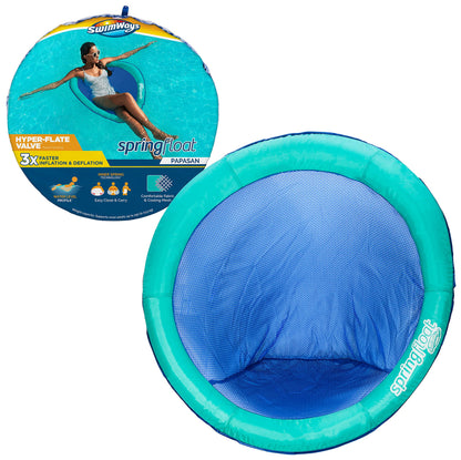 SwimWays Spring Float Papasan Chaise longue de piscine avec valve hyper plate, flotteur de piscine gonflable Aqua