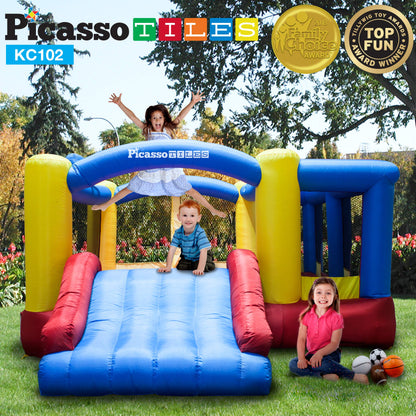 [Version de mise à niveau] Picasso Toys KC102 12 x 10 pieds Gonflable Bouncer Jumping Bouncer House, Jump Slide, Dunk Playhouse w/ Basketball Rim, 4 Sports Balls, Full-Size Entry, 580W ETL Certified Blower Bounce House102