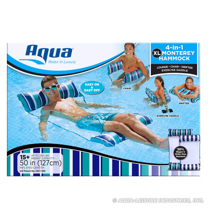 Aqua Original 4-en-1 Monterey Hammock Flotteur de piscine et hamac d'eau - Flotteurs de piscine gonflables polyvalents pour adultes - Matériau PVC épais et antiadhésif breveté Bleu sarcelle XL Hamac