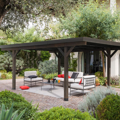 U-MAX 17x12ft Bois Robuste Carport Garage Gazebo Extérieur Pergola en Bois, Café, pour Patios, Jardin, Cour 