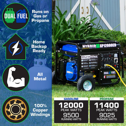 DuroMax XP12000EH Générateur double carburant - 12 000 watts alimenté au gaz ou au propane 