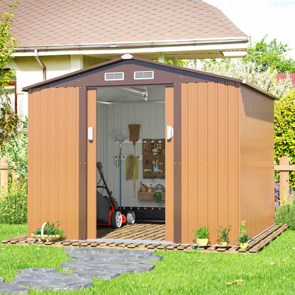 JAXPETY 8 x 8 Sheds & Outdoor Storage Garden Shed Tool Metal Outdoor Storage Shed with Sliding Doors for Backyard, Patio, Lawn Coffee 8'x8'