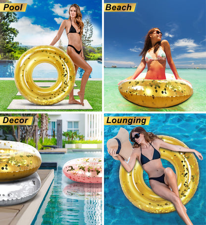 CoTa Global Gonflable Piscine Float Tube Confetti 36 Pouces Premium Swim Ring Heavy Duty Flottaison Piscine Flotteurs Jouet pour La Plage, Fête, Vacances, Résistant Aux UV - Pool Party Doré 36"