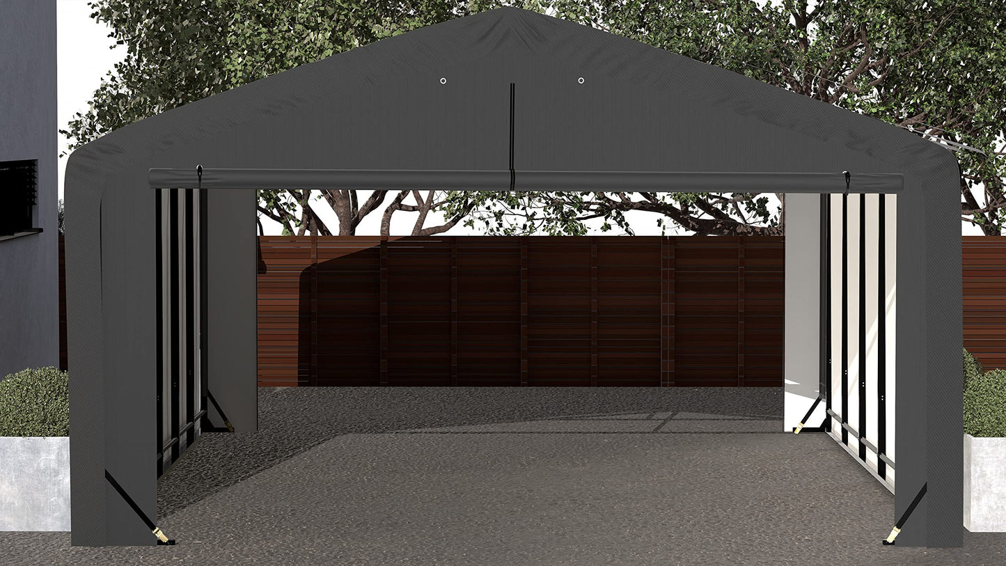 ShelterLogic ShelterTube Garage & Storage Shelter, 20' x 27' x 12' Heavy-Duty Steel Frame Wind and Snow-Load Rated Enclosure, Gray 20' x 27' x 12'