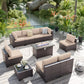 ALAULM 10 Pieces Patio Furniture Set with Propane Fire Pit Table Outdoor Sectional Sofa Sets Patio Furniture
