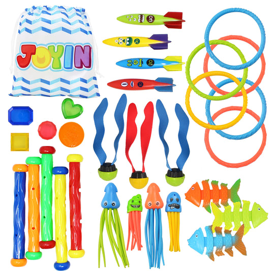 JOYIN 30 Pcs Diving Pool Toys for Kids Ages 3-12 Jumbo Set with Storage Bag Pool Games Summer Swim Water FishToys 30 Pack