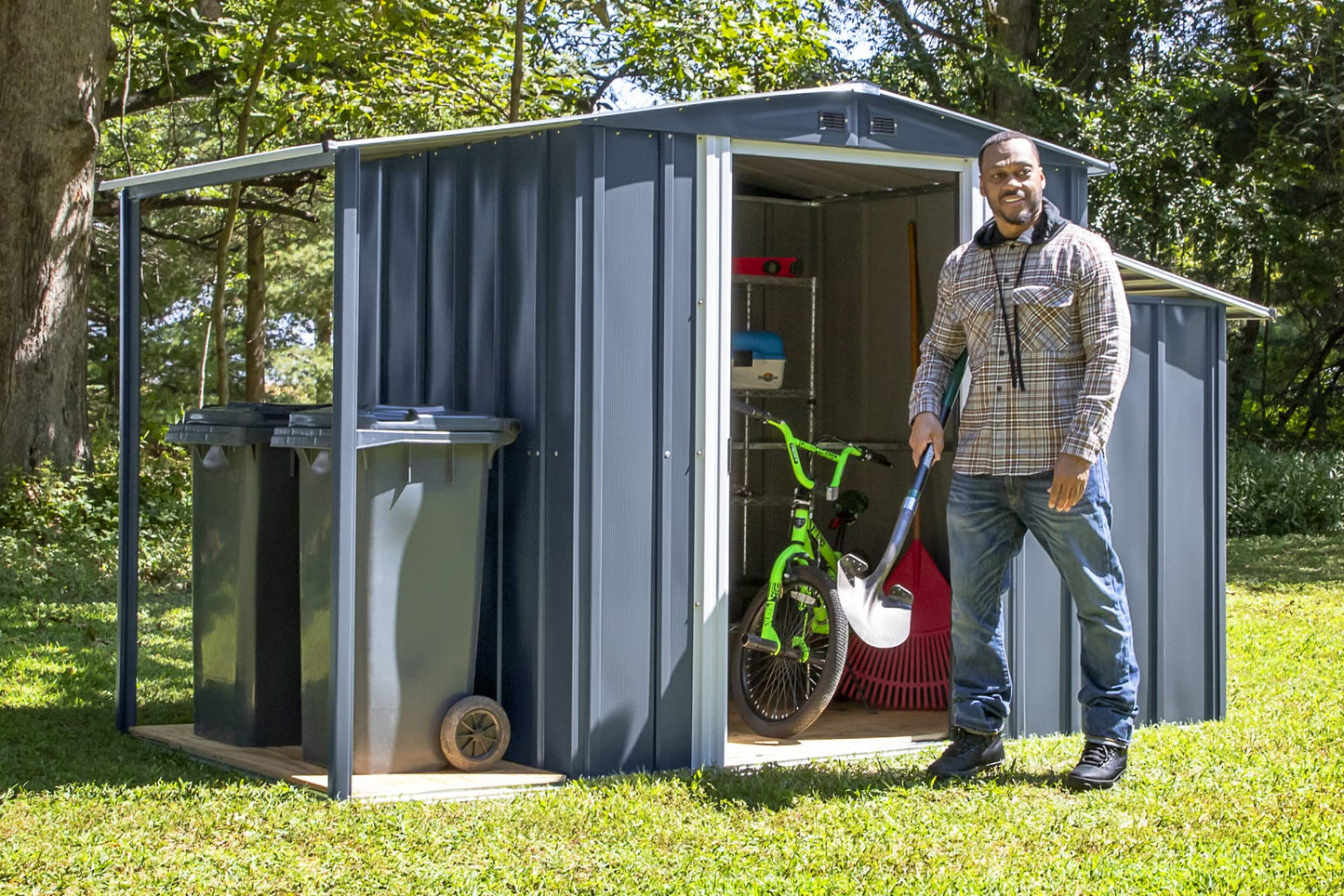 Arrow Sheds 10' x 5' Galvanized Steel 3-in-1 Pad-Lockable Outdoor Utility Storage Shed, Anthracite Modern