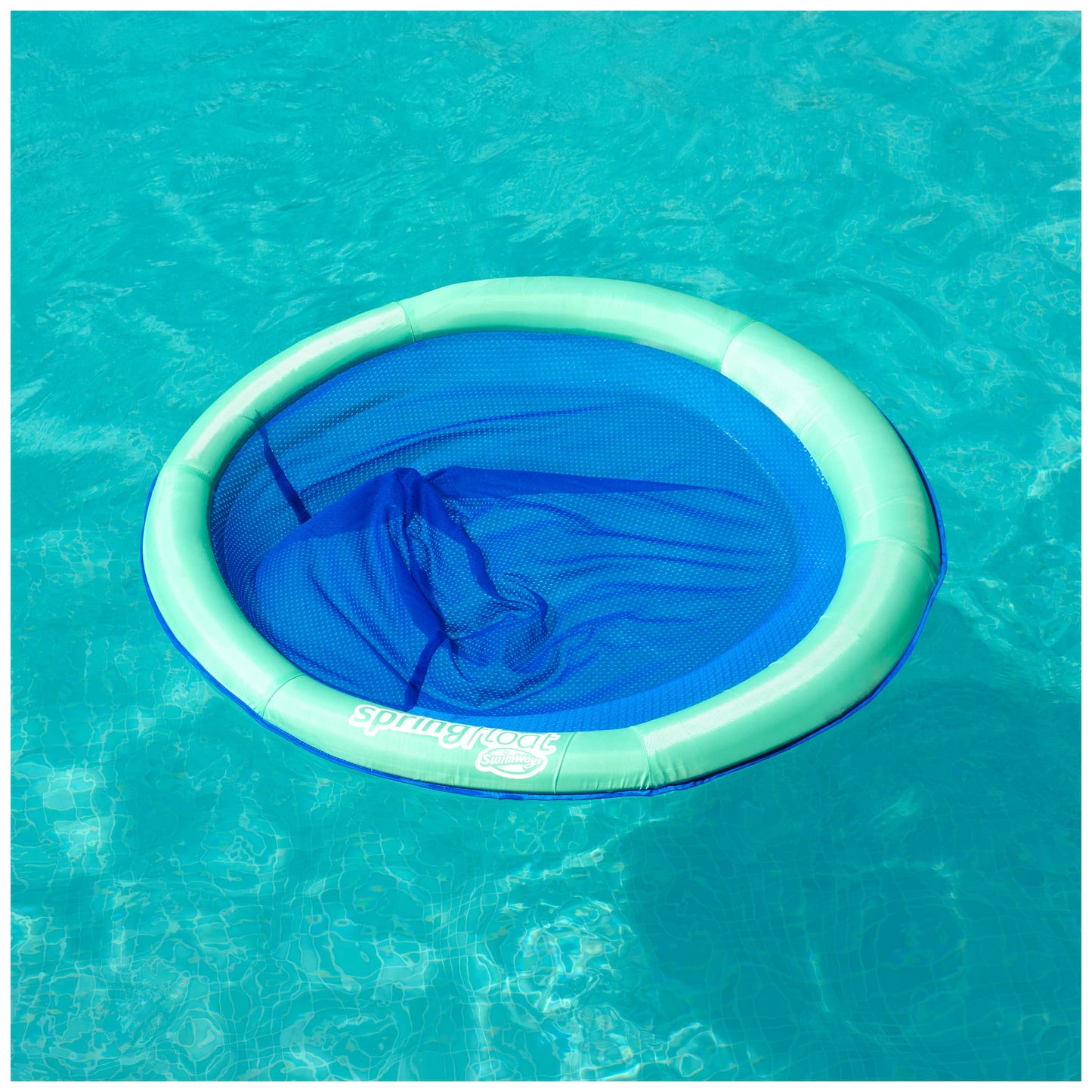SwimWays Spring Float Papasan Pool Lounger with Hyper-Flate Valve, Inflatable Pool Float, Aqua