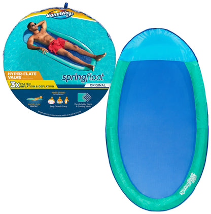 SwimWays Spring Float Original Pool Lounge Chair with Hyper-Flate Valve, Aqua