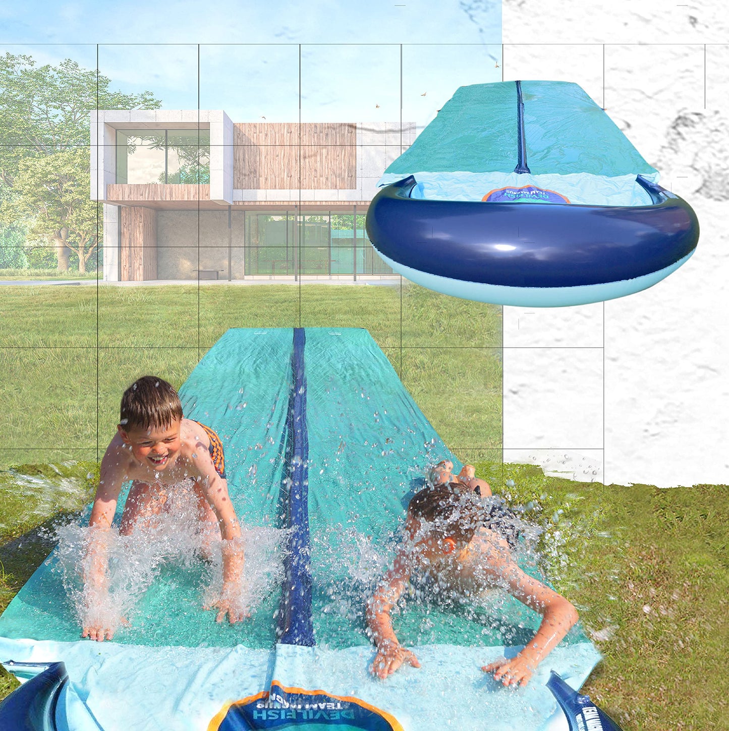 TEAM MAGNUS 18ft XL Slip and Slide - Heavy Duty Inflatable Slide with Central Sprinkler and XL Crash Pad XL - 18ft