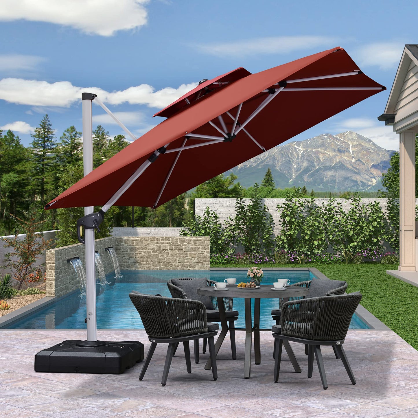 Patio Umbrella Outdoor Square 9ft Brick Red