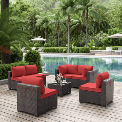 ALAULM 7 Piece Outdoor Patio Furniture Sets, Patio Sectional Sofa - Red